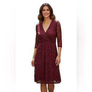 Kiyonna Burgundy Lace Midi Dress 3X | Plus Size Made in USA
